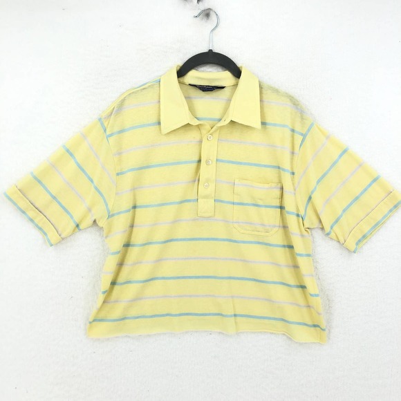 VINTAGE Tournament Arrow Mens L Cropped Yellow Stripe Polo Shirt Short Sleeve - Picture 1 of 5